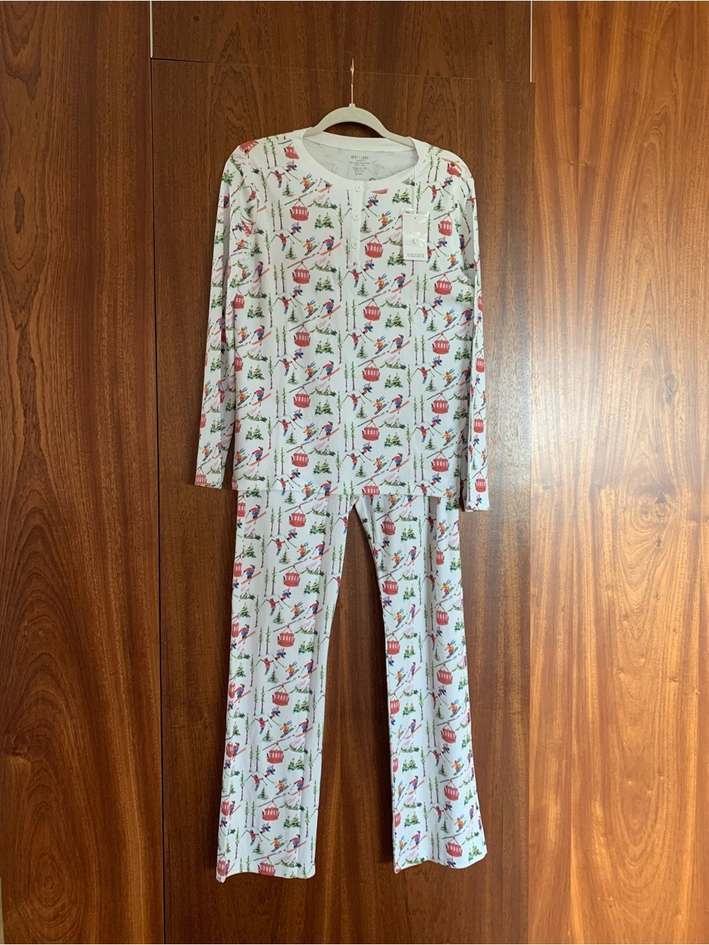 Hart + Land Organic Pima Cotton Pajama Set - White Multicolor Ski Slope Print